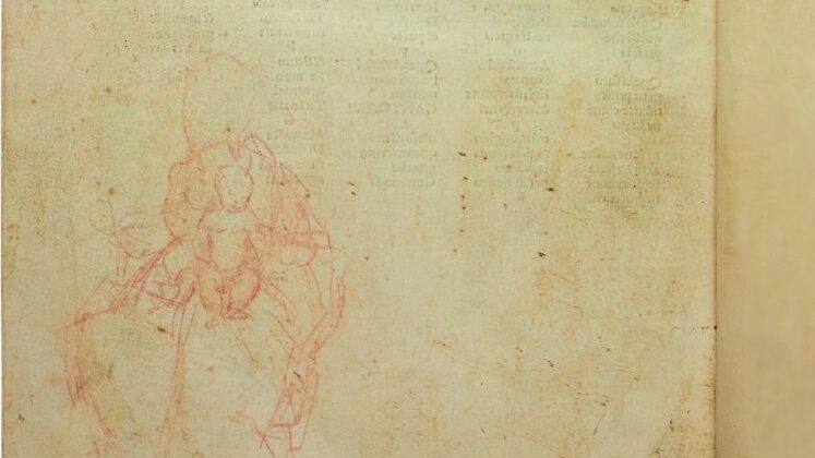 Photograph of a faded page of text and drawings