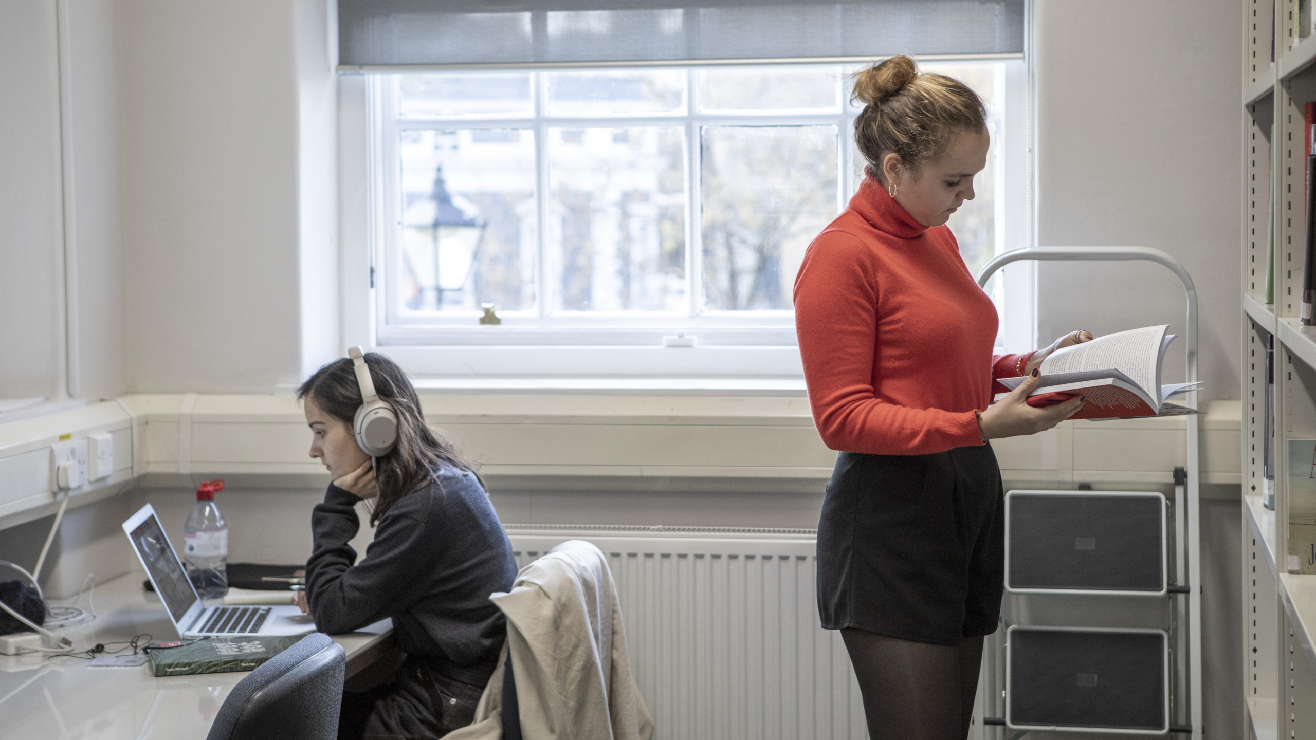 students in library