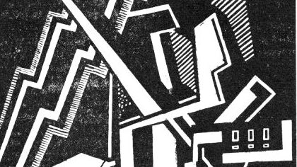 A black and white composition called Atlantic City by artist Helen Saunders