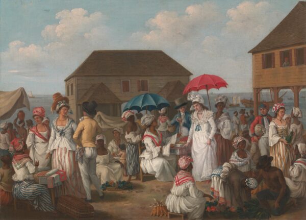 painting of a lively market scene
