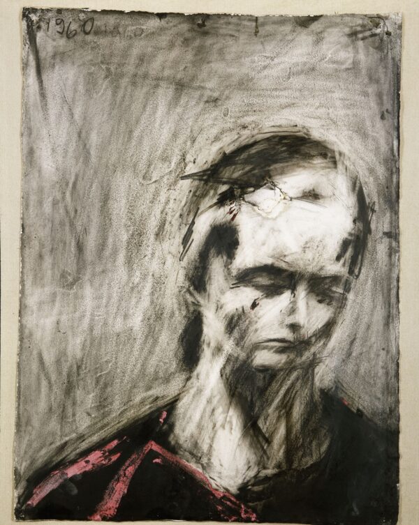 A black and white charcoal and chalk portrait of a woman