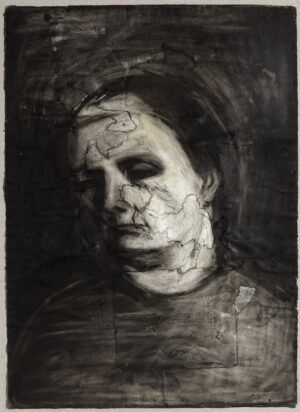 A charcoal black and white drawing of a woman