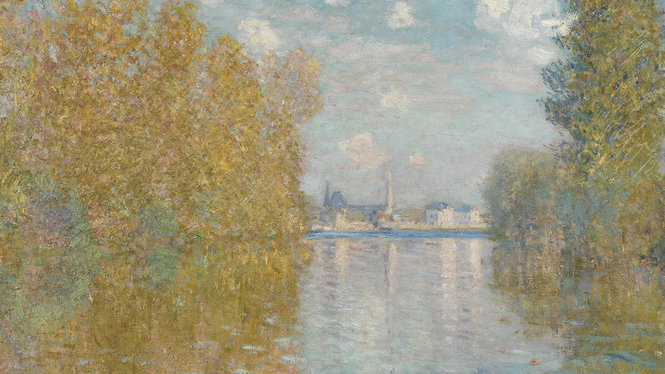 Argenteuil’s townscape can be recognised in the background, the flamboyant autumn colours and the effect of light and wind on water. The fluttering orange leaves contrast with the blue water, rendered as thick parallel lines.